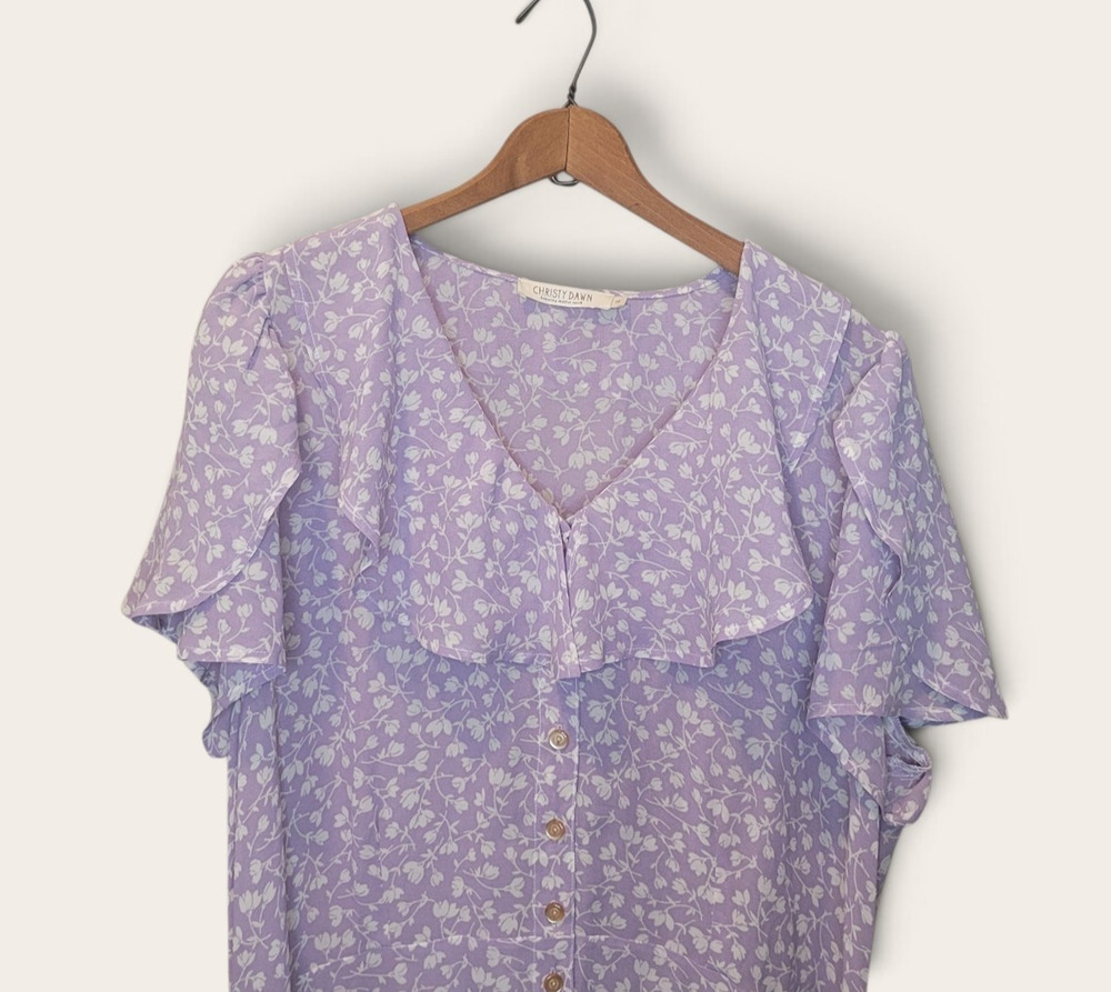 Christy Dawn Lilac Floral Ruffle Neckline Button Up Tie Waist Maxi Dress Size 1X
